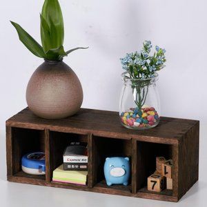 Wood Remote Caddy 4 Compartments, Table Remote Control Holder